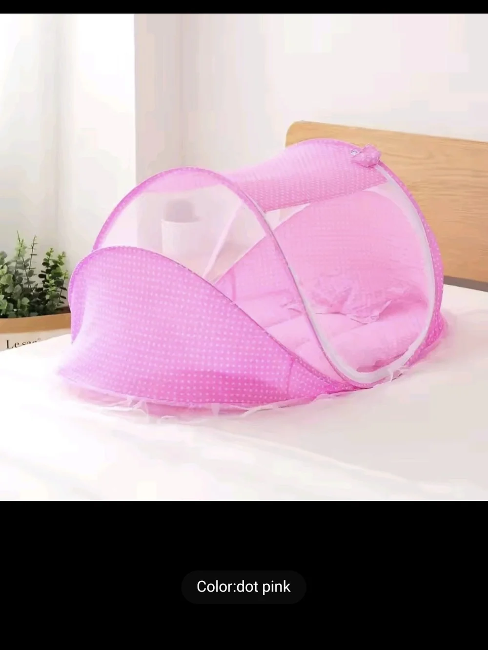 Pink Polka-Dot Baby Pop-Up Mosquito Net Canopy - Soft Breathable Protection